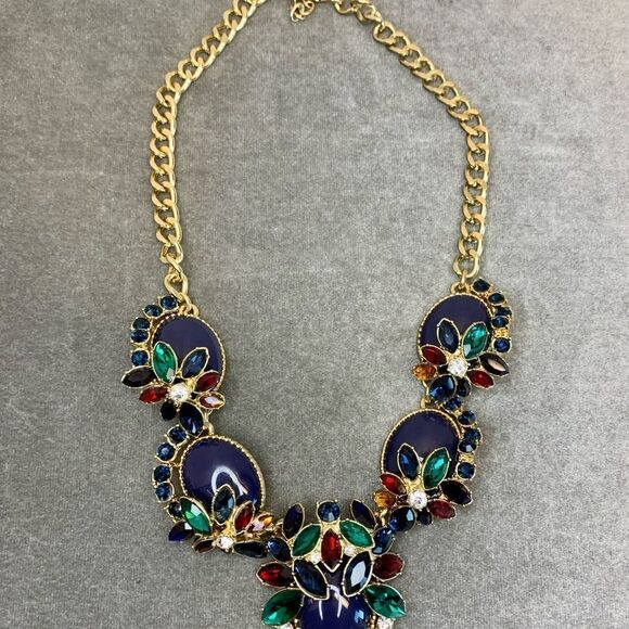 Talbots multicoloured gem jewelled rhinestone chunky statement necklace